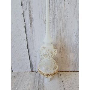 Glass white gold glitter tree topper vintage Xmas decor
